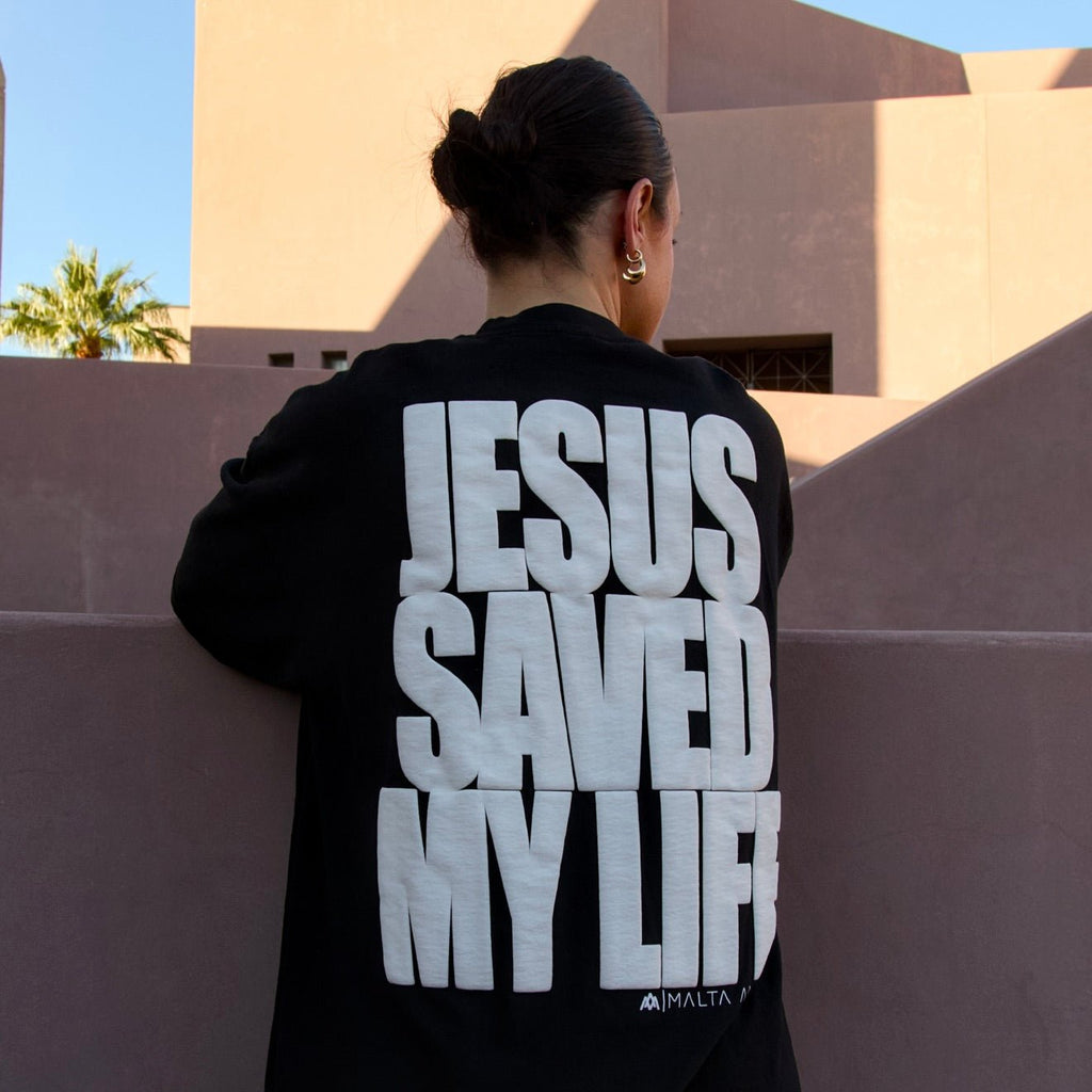 Jesus Saved My Life PUFF PRINT - Black